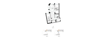 A floor plan of a building with three floors and a detailed plan of the second and third floors.