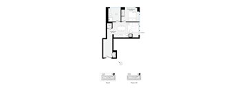 A floor plan of a building with a parking area and a separate entrance.