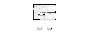 A floor plan of a house with a living room, dining room, kitchen, and bathrooms.