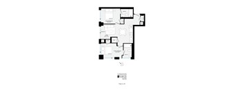 A floor plan of a house with a kitchen, living room, dining room, and two bedrooms.