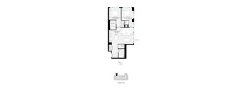 A floor plan of a house with a living room, dining room, kitchen, and bathrooms.