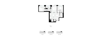 A floor plan of a house with three bedrooms and a living room.