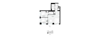 A floor plan of a house with a living room, two bedrooms, and a bathroom.