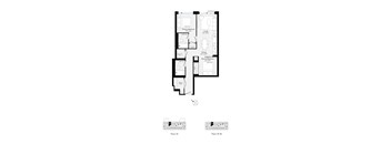 A floor plan of a building with rooms labeled, including a living room, dining room, and kitchen.