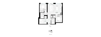 A floor plan of a house with labeled rooms and appliances.