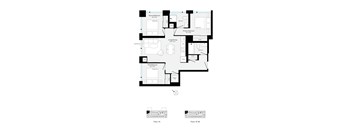 A floor plan of a house with two bedrooms and a living room.