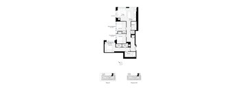 A floor plan of a building with rooms labeled, including a living room, dining room, and kitchen.