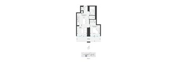 A floor plan of a house with a kitchen, living room, dining room, and two bedrooms.