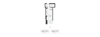 A floor plan of a building with rooms labeled, including a kitchen, living room, and bathroom.