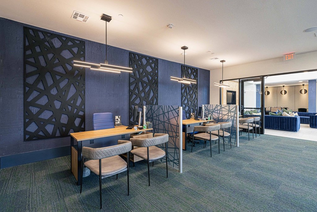 a rendering of a dining room with tables and chairs