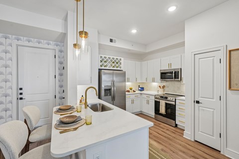 Kitchen with Quartz Countertop and Stainless Steel Appliances