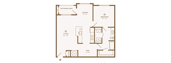 A floor plan of a home with a living room, dining room, bedroom, and den.