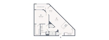 A floor plan of a house with a living room, dining room, bedroom, and bathroom.