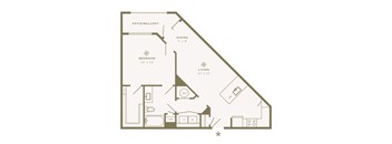 A floor plan of a home with a living room, dining room, bedroom, and bathroom.