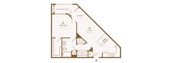 A floor plan of a home with a living room, dining room, bedroom, and bathroom.