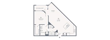 A floor plan of a house with a living room, dining room, kitchen, and bedrooms.