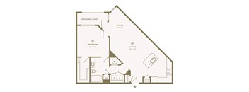 A floor plan of a home with a living room, dining room, bedroom, and bathroom.
