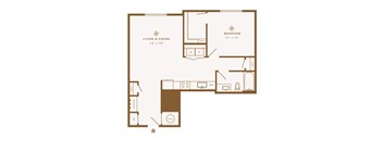 A floor plan of a living and dining area with a bedroom.
