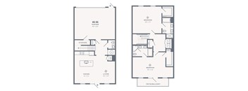 A floor plan of a two-bedroom apartment with a garage and a living area.