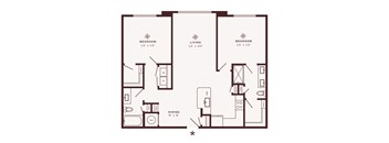 A floor plan of a house with three bedrooms, a living room, a dining room, and a kitchen.
