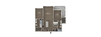 A floor plan of a house with a kitchen, living room, and two bedrooms.