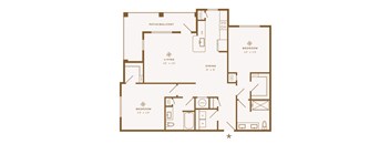 A floor plan of a house with a living room, dining room, kitchen, and three bedrooms.