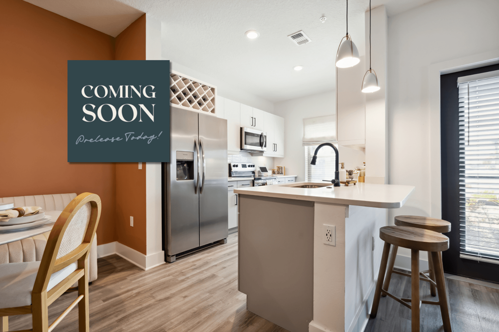 A kitchen with a "Coming Soon" sign is about to be revealed.