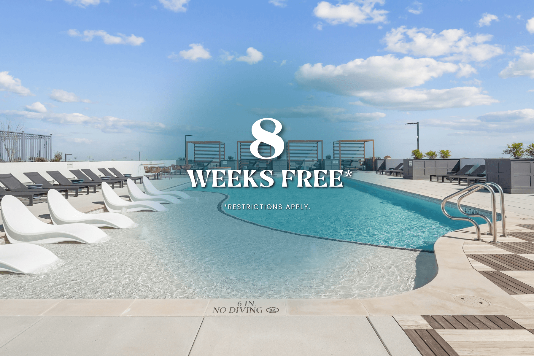 A pool advertisement offering 8 weeks free with restrictions.
