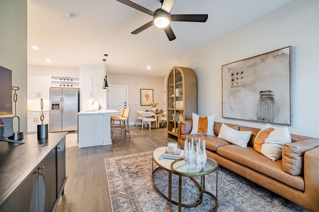 a living room with a couch and a coffee table