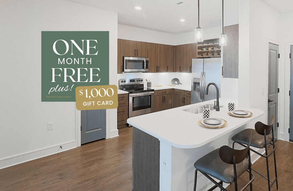 an image of a kitchen with a one month free gift card