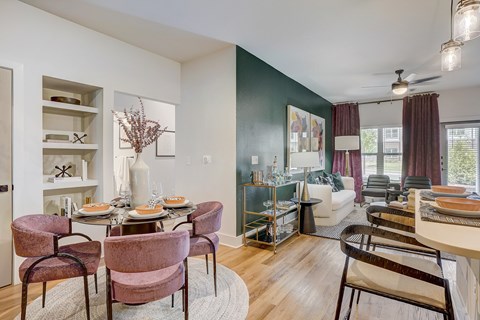 Dining Area with Built-In Shelves & Views to the Living Room