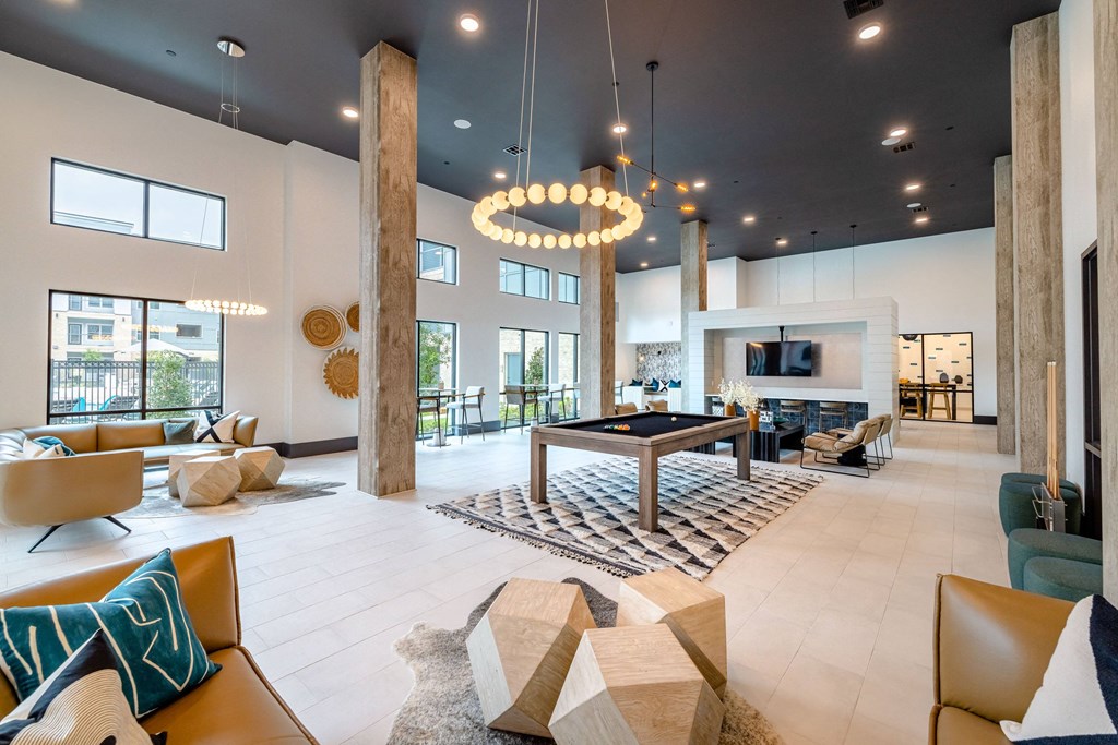 the preserve at gateway living room with billiards table