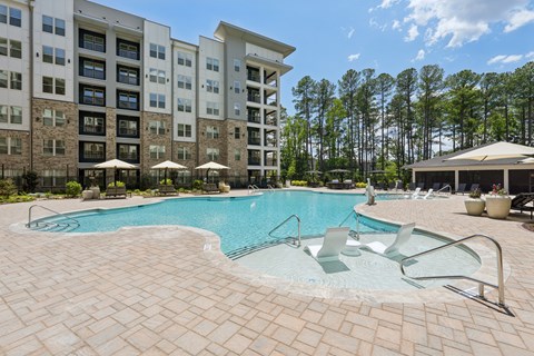 Salt-Water Pool with Sun Shelf, Cabanas, & Grills