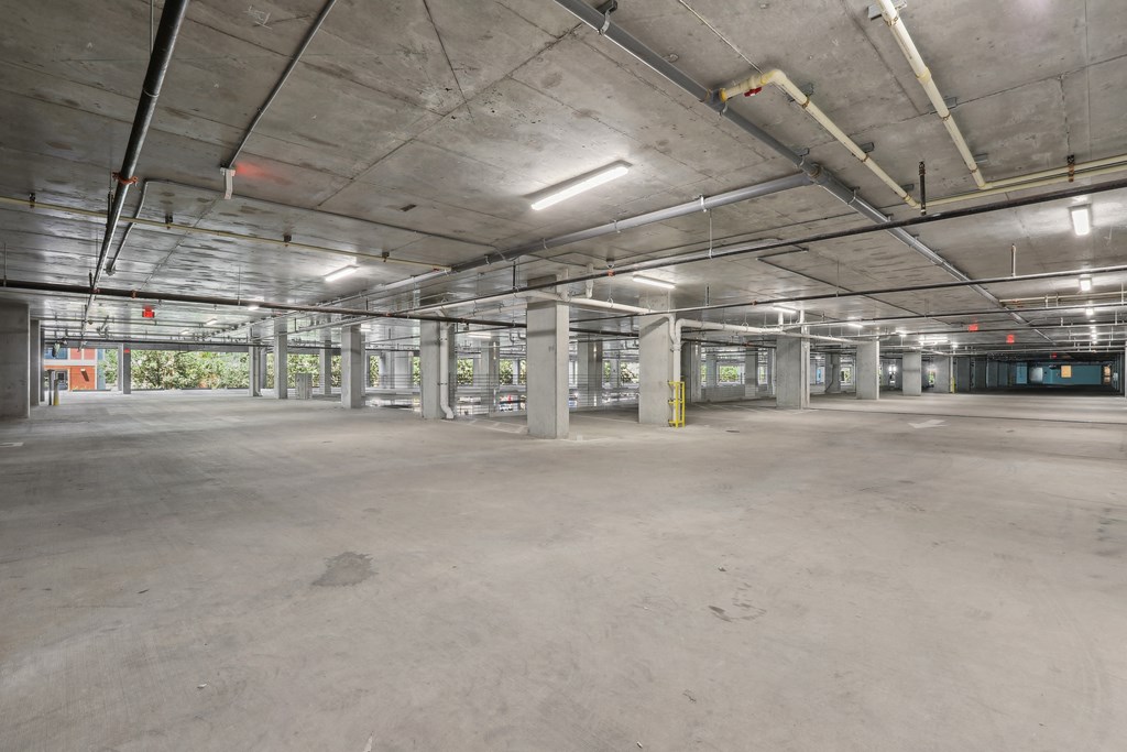 the interior of an empty parking garage