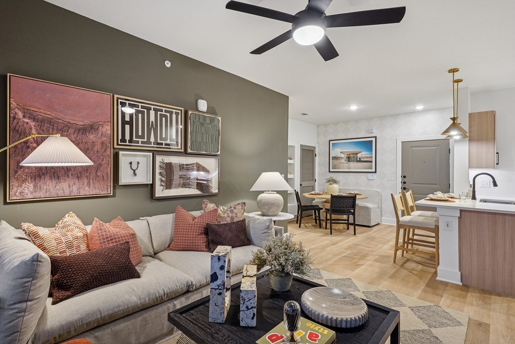 Living Room with Views to the Kitchen and Dining Area