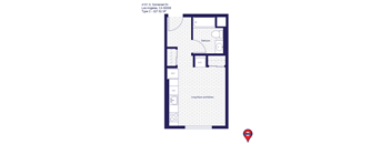 a floor plan of a 555 sq ft apartment