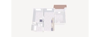 A 3D rendered image of a house with a brown roof.