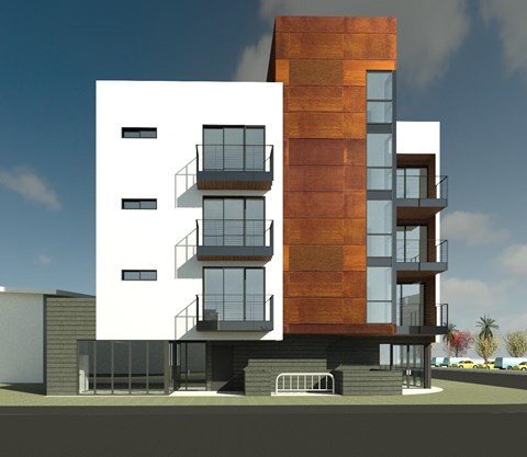 a 3d rendering of a building with balconies on it