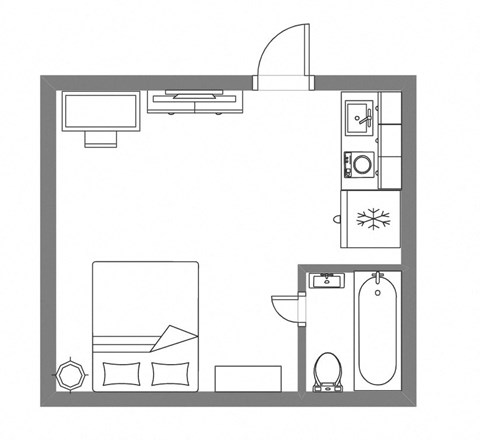 1 Bed Studio 204 SF