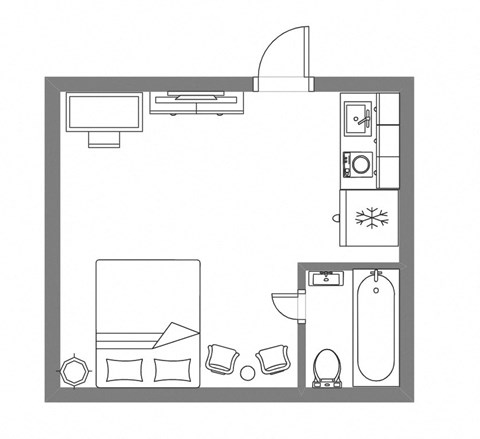 1 Bed Studio 288 SF