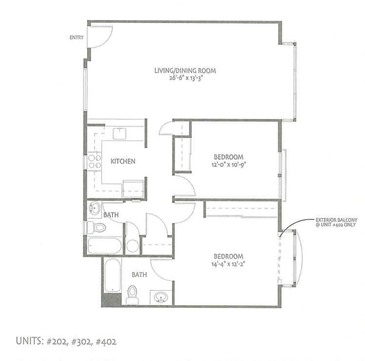 Floor Plan Units 202, 302, 402