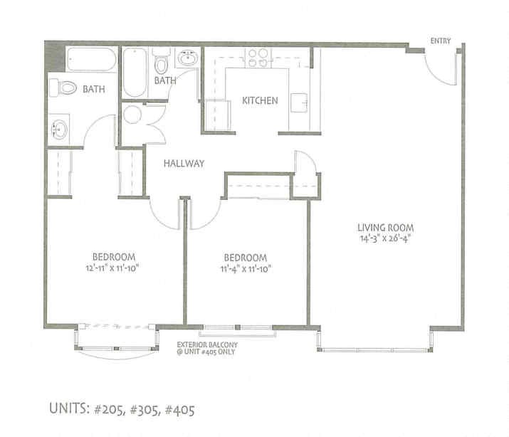 Floor Plan Units 205, 305. 405