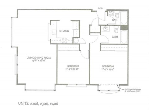 Floor Plan Units 206, 306, 406