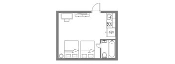 2 Beds Studio 288 SF