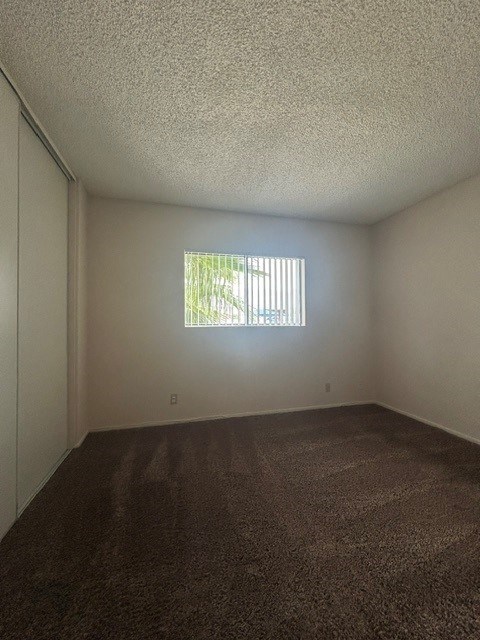 A room with a window and carpeted floor.