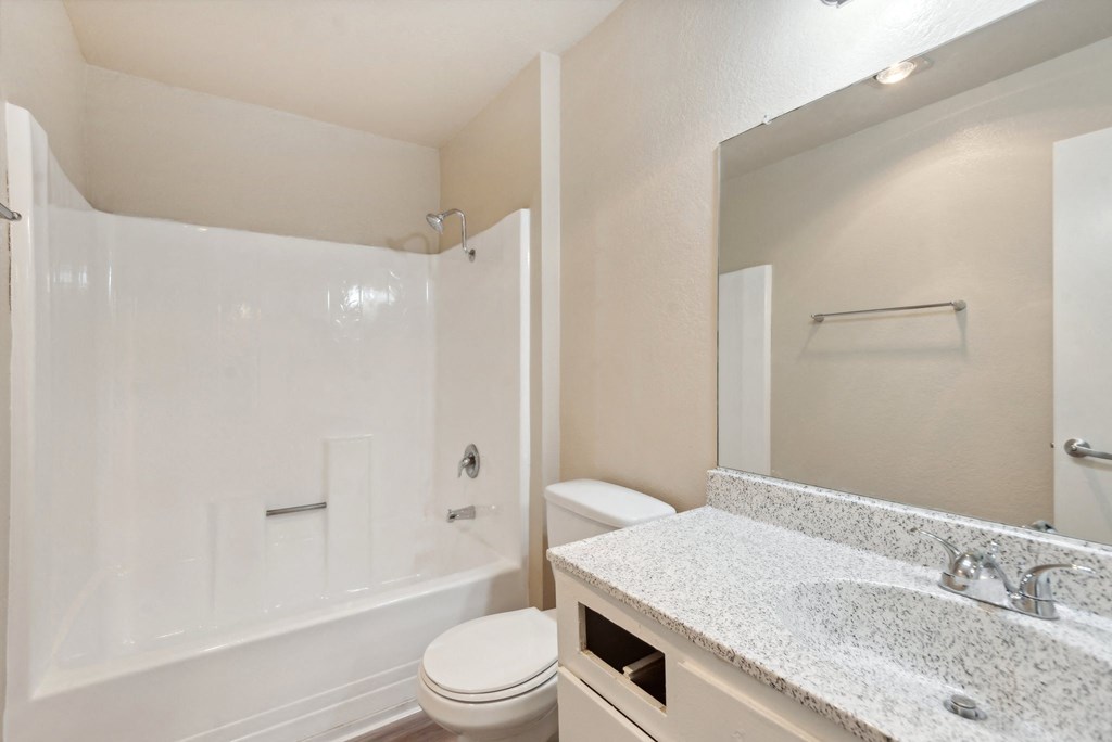 the preserve at ballantyne commons apartment bathroom with shower toilet and sink