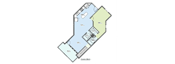 A floor plan of a building with a center unit and surrounding units.