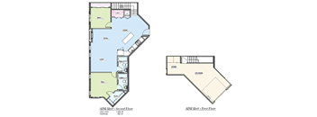 A floor plan of a two-story ADU with a first and second floor.