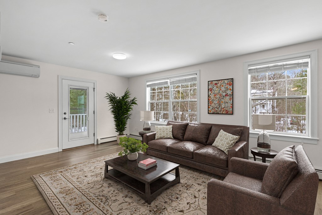 a living room with a couch and a coffee table