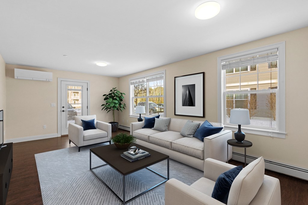 a living room with a couch and a coffee table
